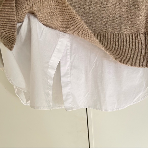Ann Taylor Faux Layered Y2K Tan Sweater Vest with White shirt, XS - Picture 4 of 12
